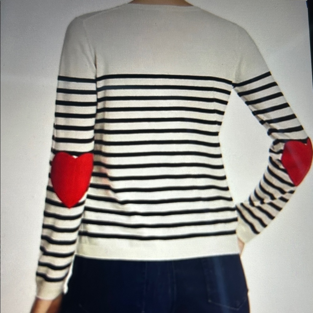Kate Spade Broome Street Heart Patch Striped Sweater, XS